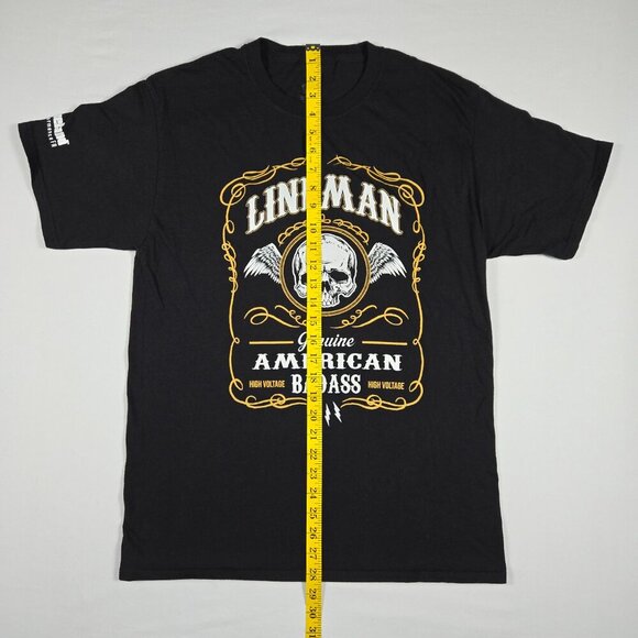 Hanes Mens M Lineman Skull Wings‎ Tee Black High Voltage Y2K Bold Graphic Shirt - Picture 5 of 11